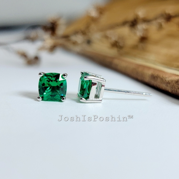 JoshIsPoshin Jewelry - Cushion cut emerald earring studs in sterling silver